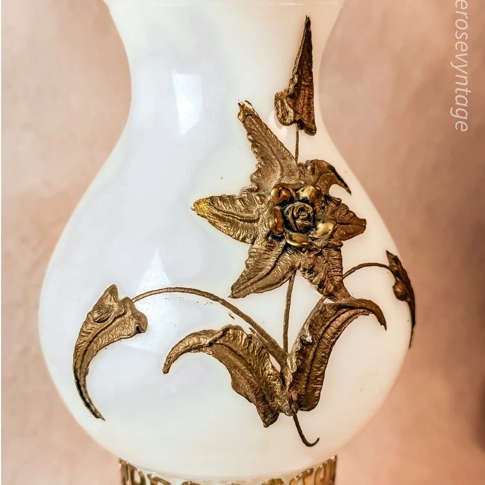 Milk Glass Lamp with Floral Details